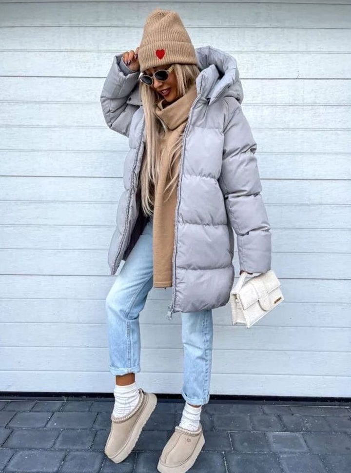 Women's Oversized Hooded Zip-Up Puffer Jacket