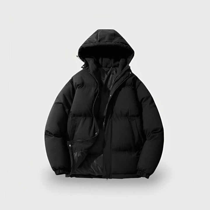 Women's Oversized Hooded Zip-Up Puffer Jacket - Black