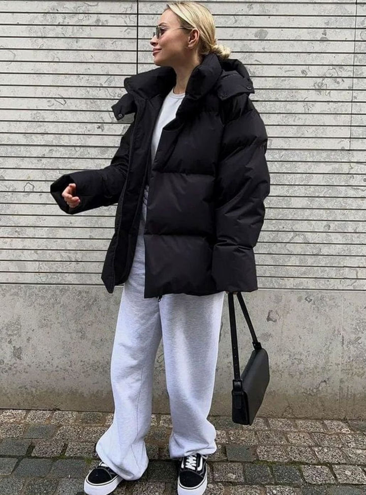Women's Oversized Hooded Zip-Up Puffer Jacket