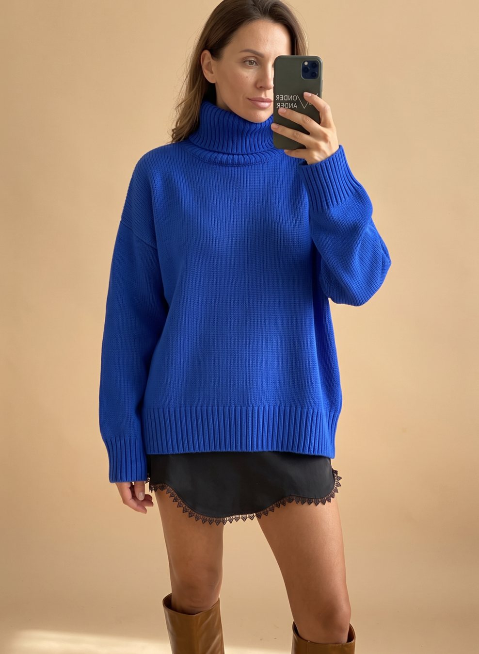 Women's Oversized Knit Turtleneck Pullover Sweater - Blue