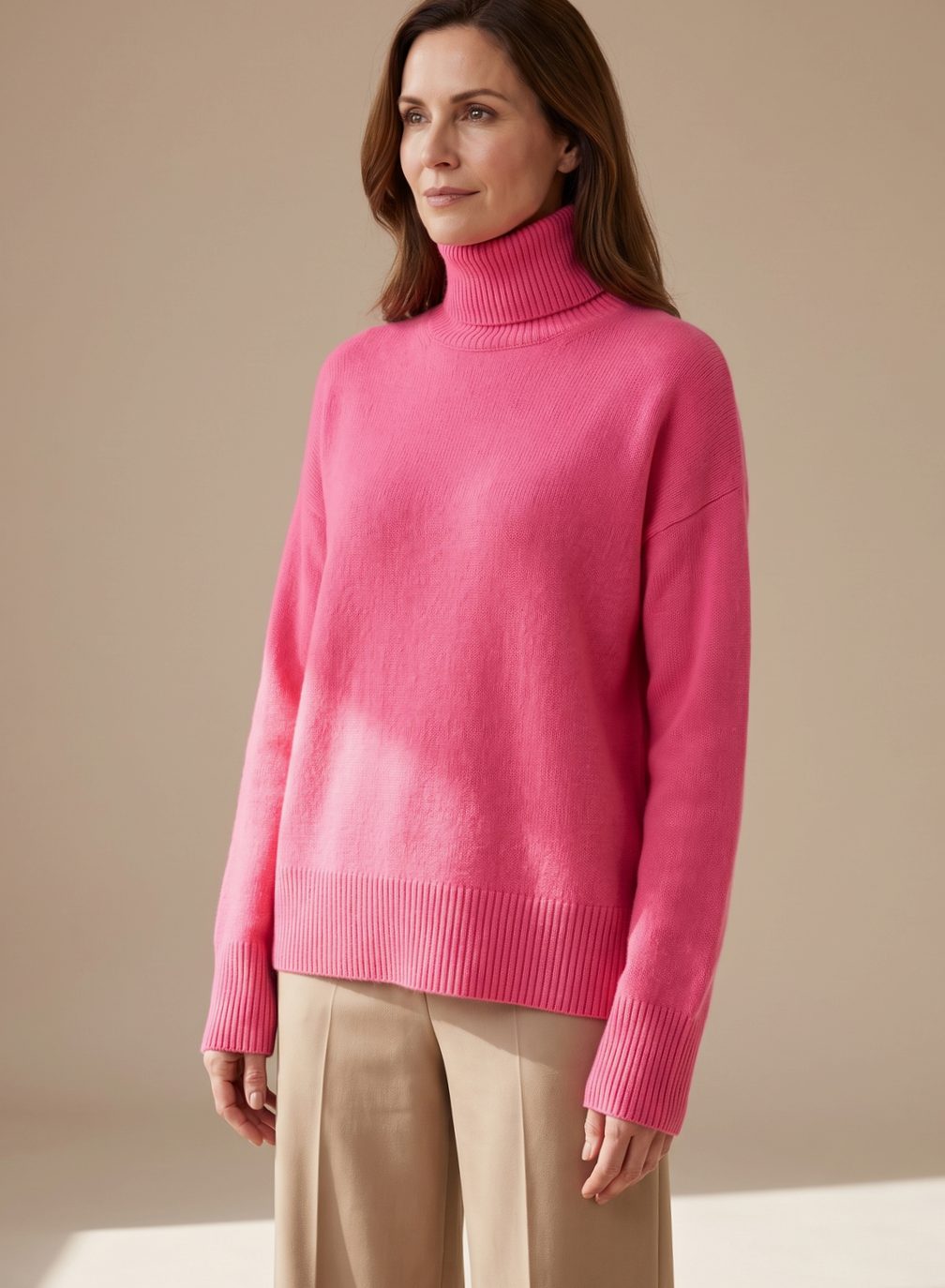 Women's Oversized Knit Turtleneck Pullover Sweater - Pink