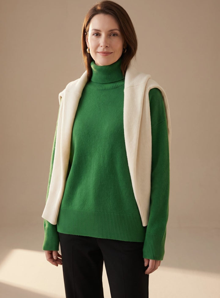 Women's Oversized Knit Turtleneck Pullover Sweater - Green
