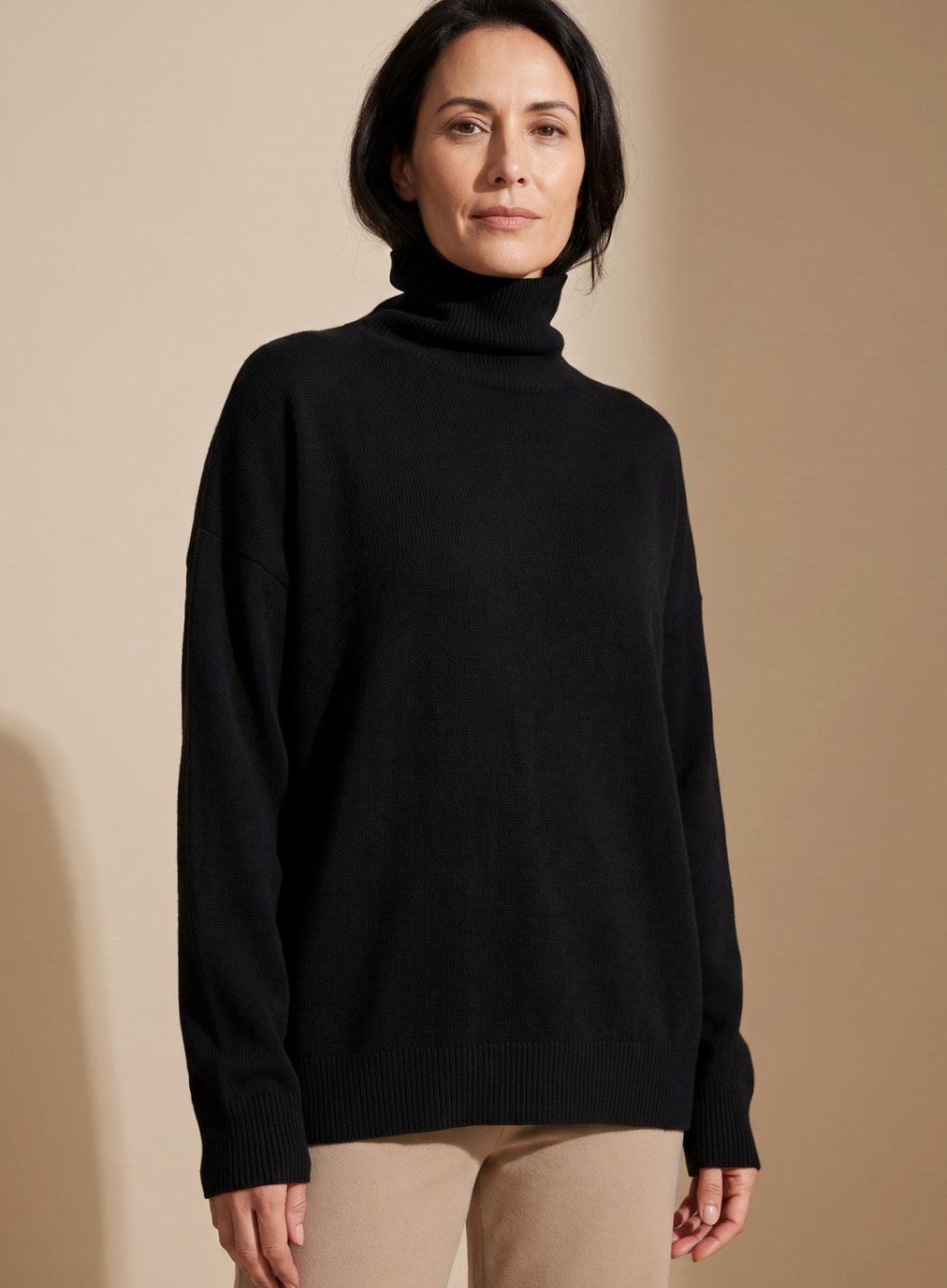 Women's Oversized Knit Turtleneck Pullover Sweater - Black