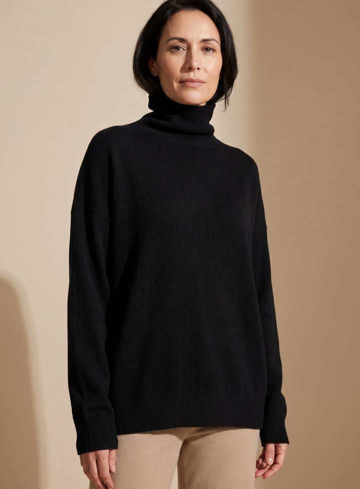 Women's Oversized Knit Turtleneck Pullover Sweater - Black