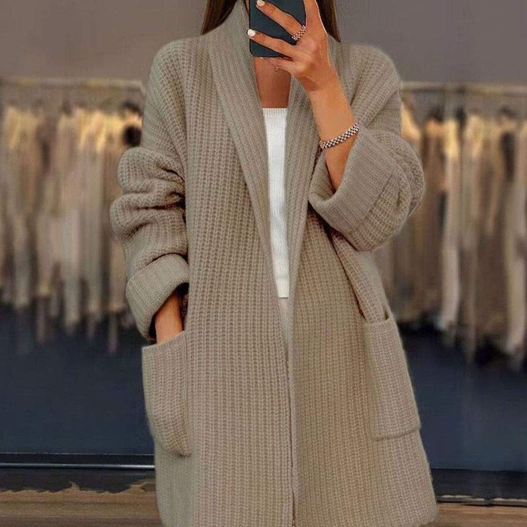 Women's Oversized Long Knit Relaxed Fit Cardigan Pockets - Khaki