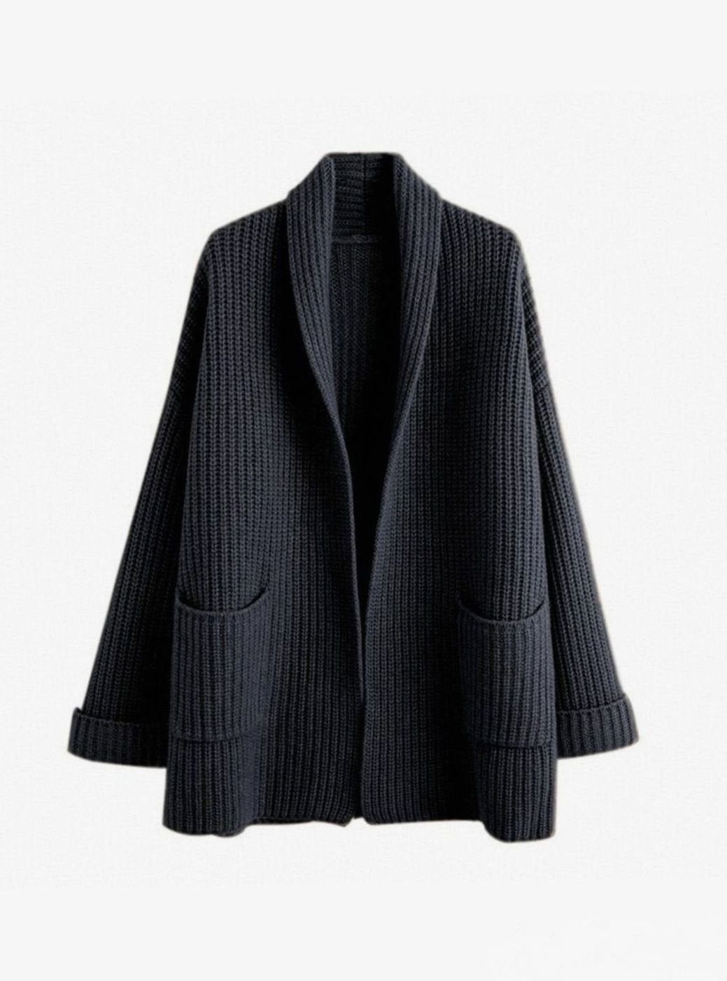 Women's Oversized Long Knit Relaxed Fit Cardigan Pockets - Black