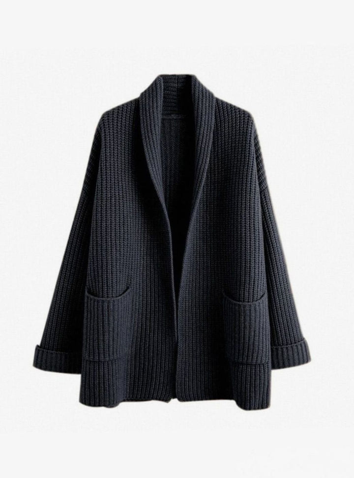Women's Oversized Long Knit Relaxed Fit Cardigan Pockets - Black