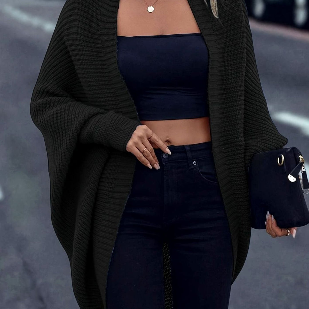 Women's Oversized Longline Open-Front Knit Cardigan - Black