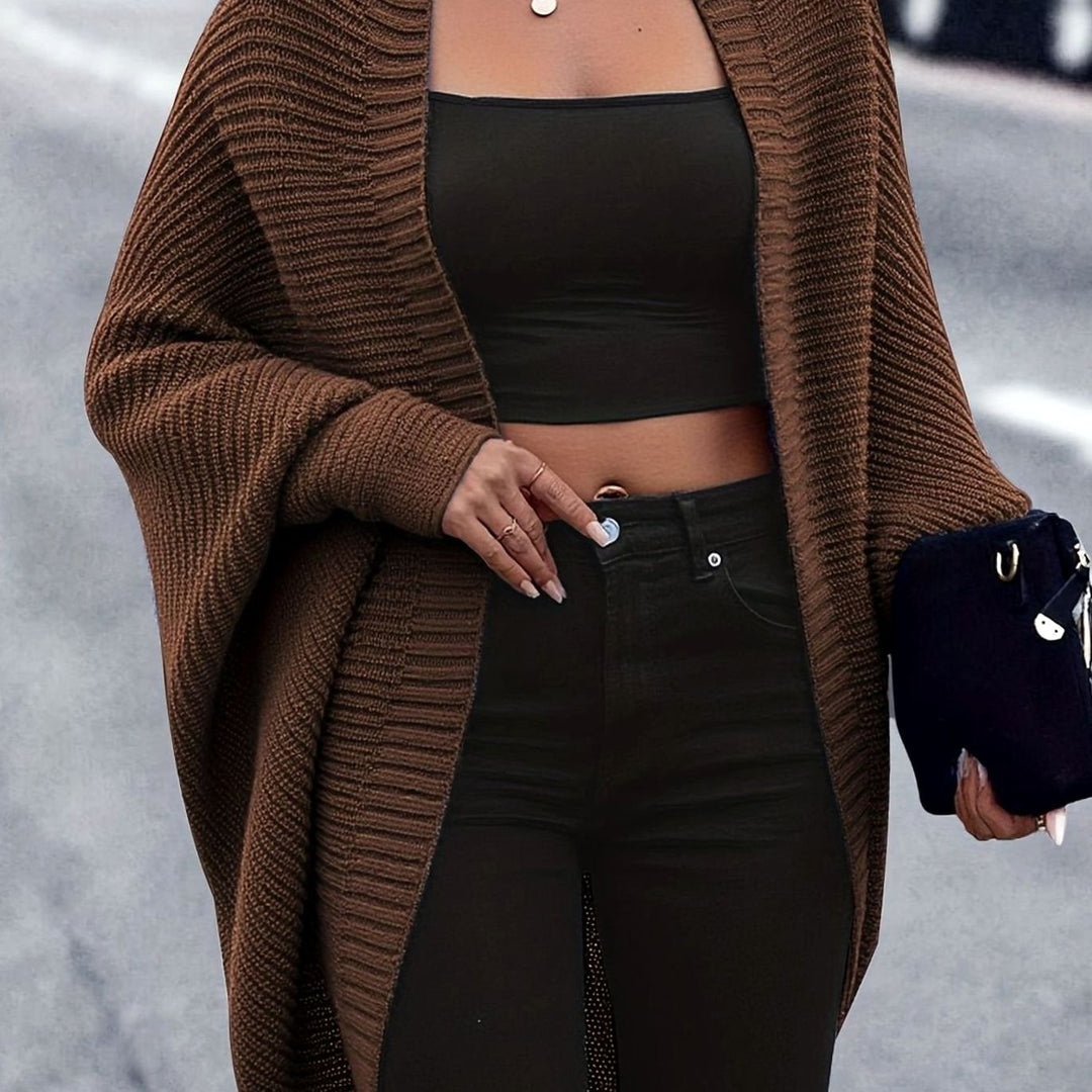 Women's Oversized Longline Open-Front Knit Cardigan - Coffee Brown