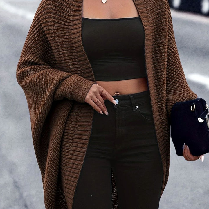Women's Oversized Longline Open-Front Knit Cardigan - Coffee Brown