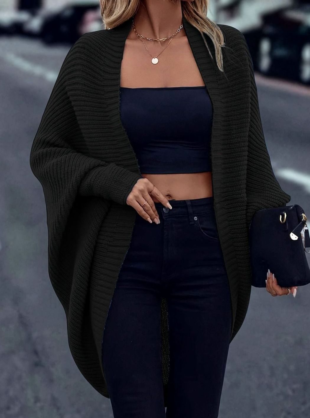 Women's Oversized Longline Open-Front Knit Cardigan