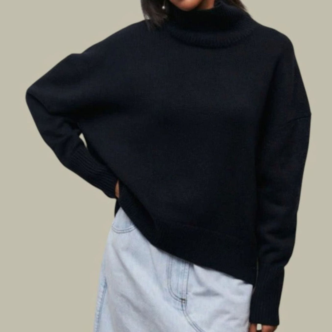 Women's Oversized Loose Fit Turtlenecks Cozy Knit Sweater - Black