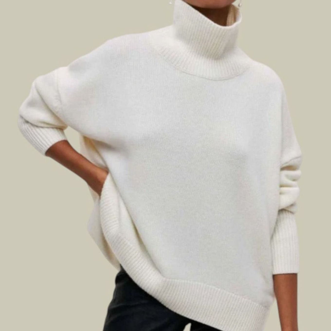 Women's Oversized Loose Fit Turtlenecks Cozy Knit Sweater - White