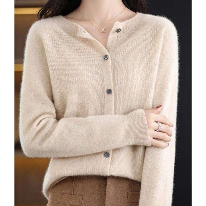 Women's Oversized Merino Wool Button-Front Knit Cardigan - Khaki