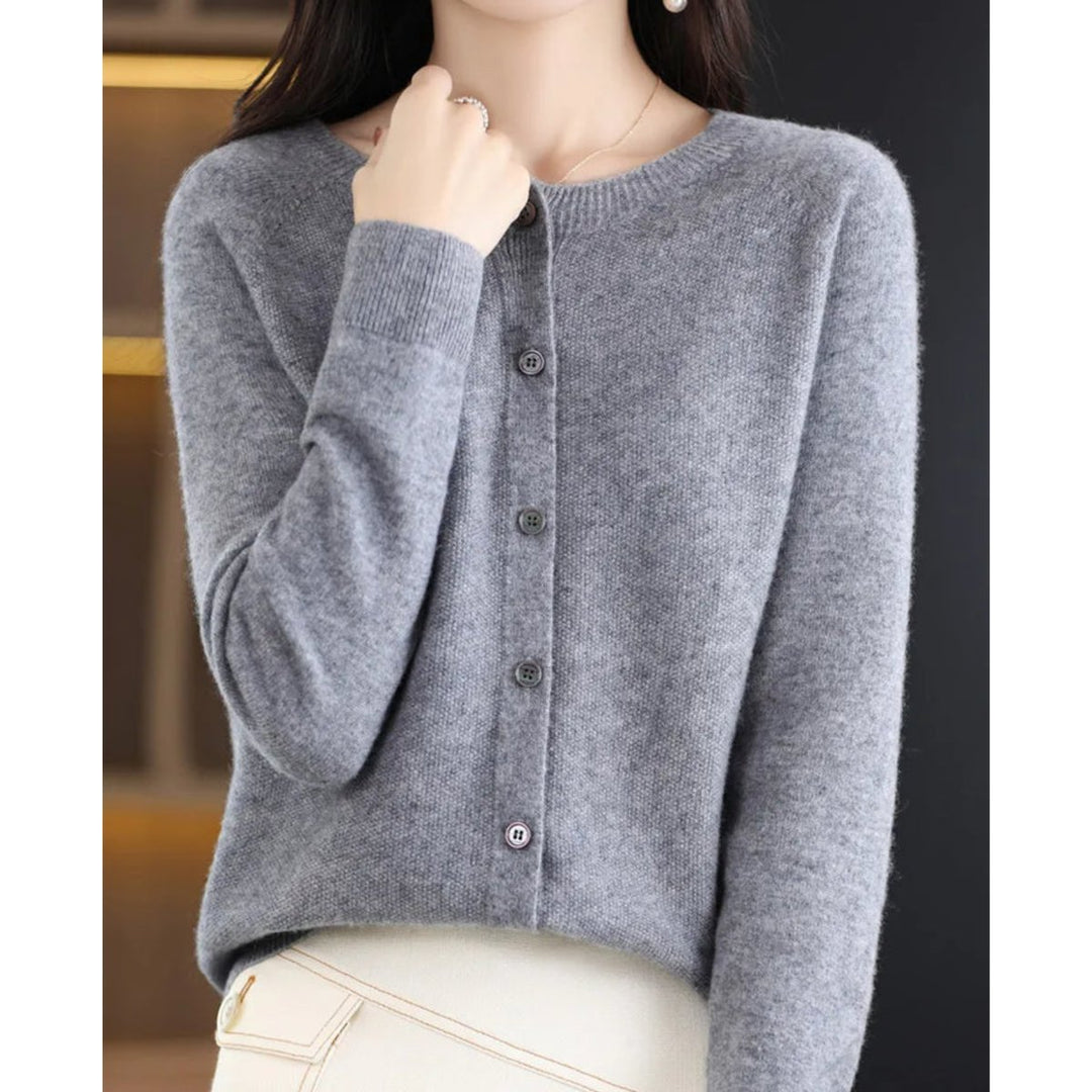 Women's Oversized Merino Wool Button-Front Knit Cardigan - Gray