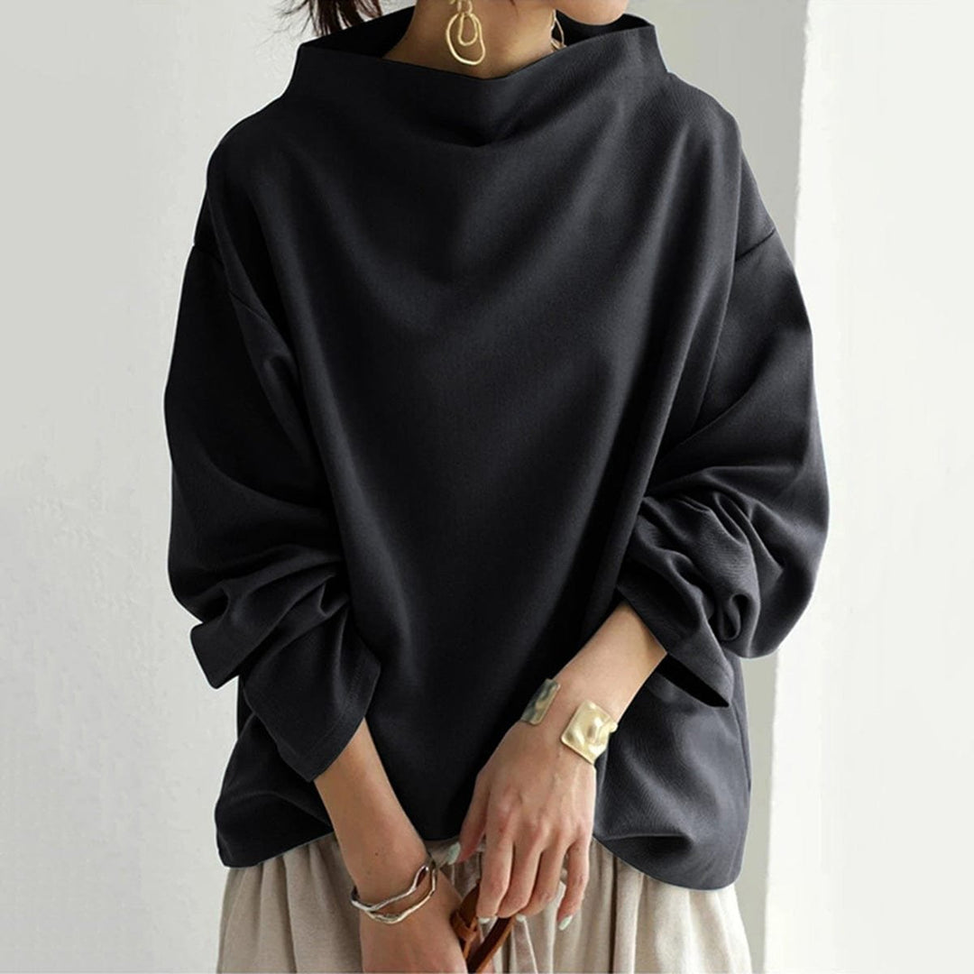 Women's Oversized Mock-Neck Knit Sweater Relaxed Pullover Top