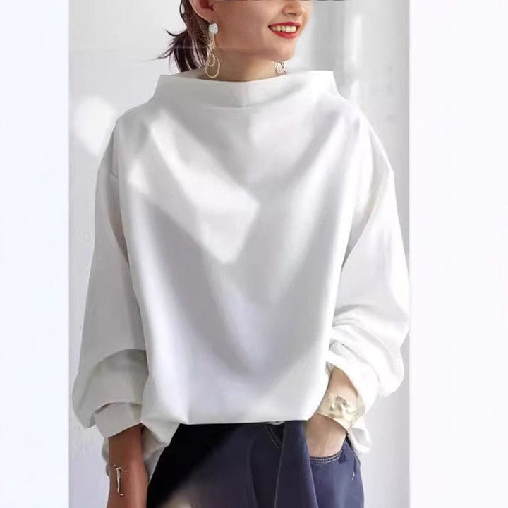 Women's Oversized Mock-Neck Knit Sweater Relaxed Pullover Top - White
