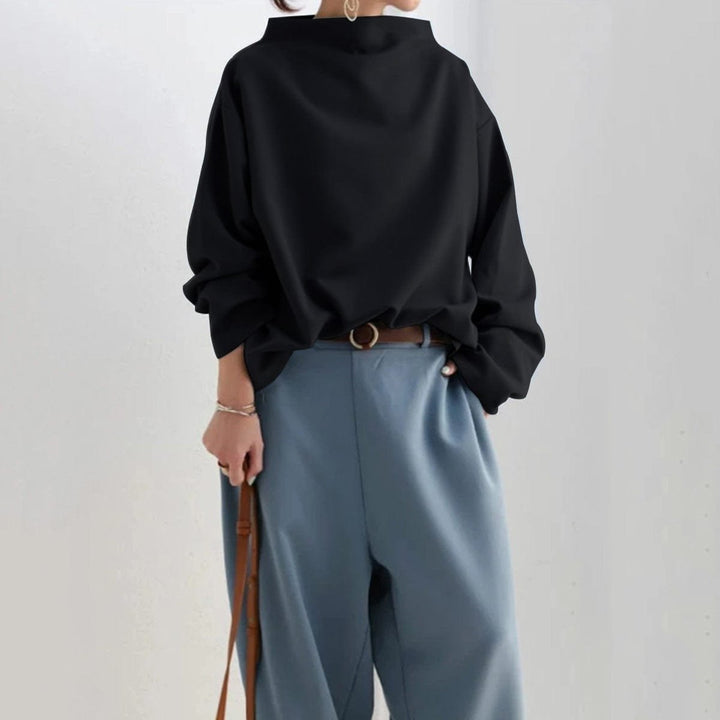 Women's Oversized Mock-Neck Knit Sweater Relaxed Pullover Top