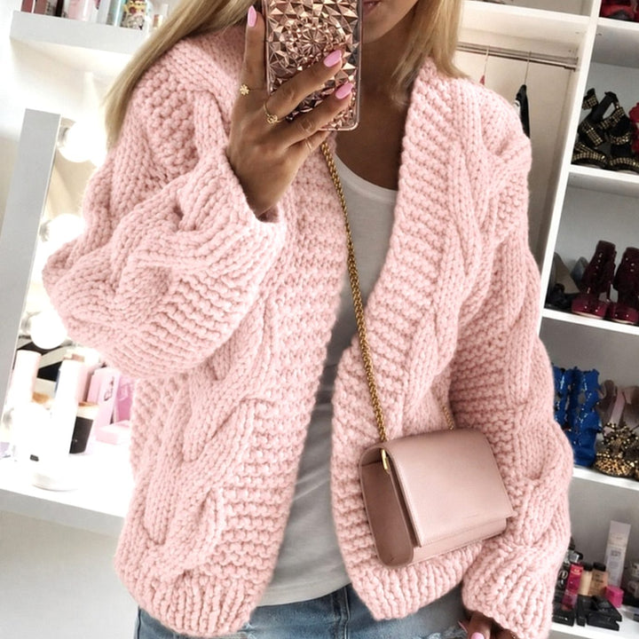Women's Oversized Open-Front Chunky Cable Knit Cardigan - Pink