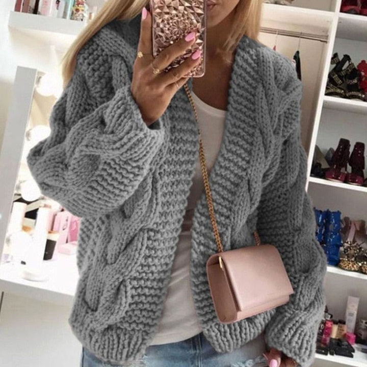 Women's Oversized Open-Front Chunky Cable Knit Cardigan - Gray