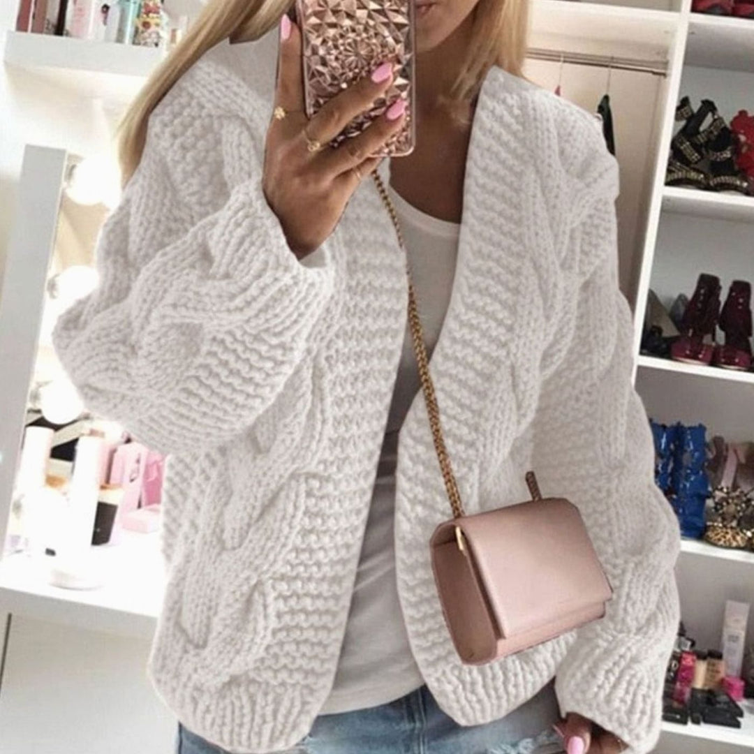 Women's Oversized Open-Front Chunky Cable Knit Cardigan - White