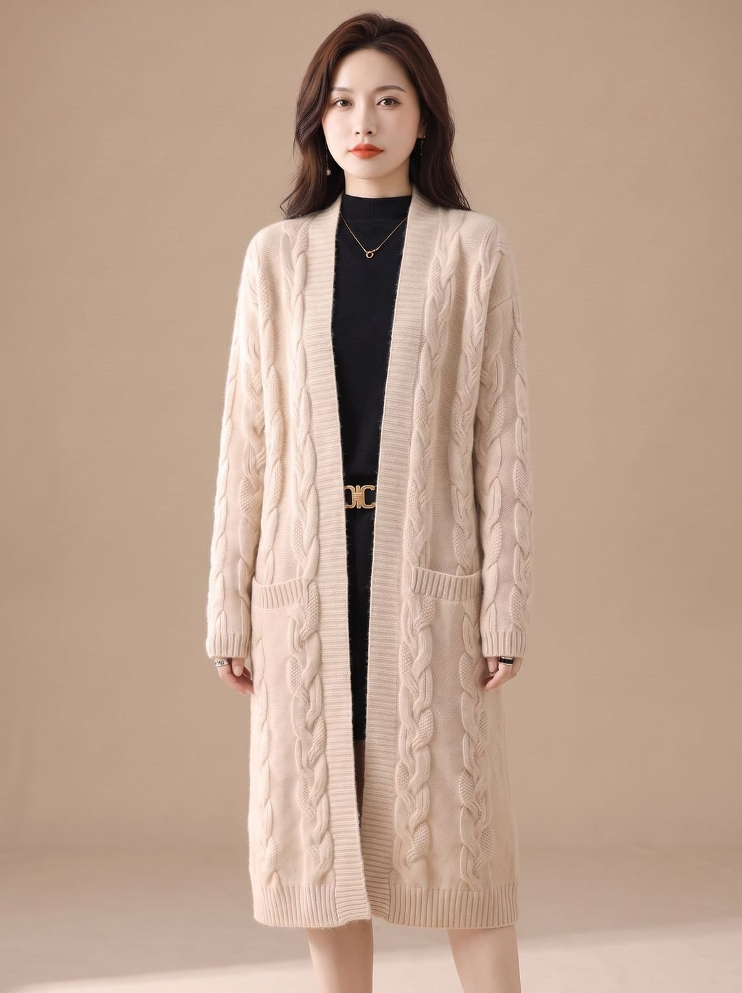 Women's Oversized Open-Front Striped Long Knit Cardigan