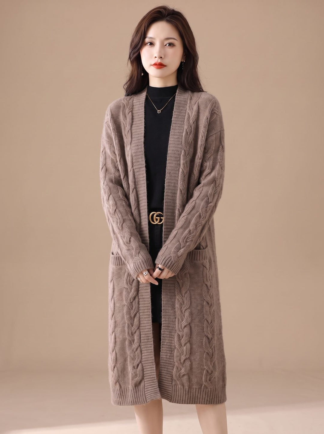 Women's Oversized Open-Front Striped Long Knit Cardigan
