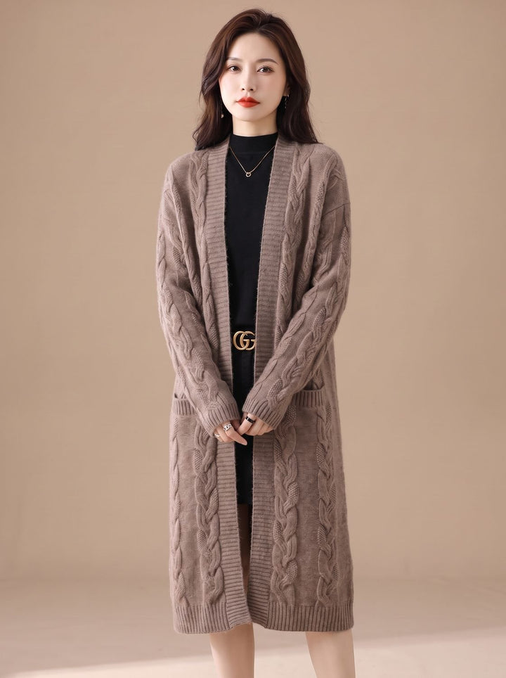 Women's Oversized Open-Front Striped Long Knit Cardigan