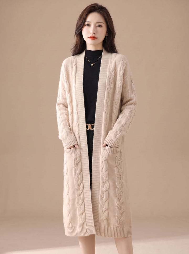 Women's Oversized Open-Front Striped Long Knit Cardigan