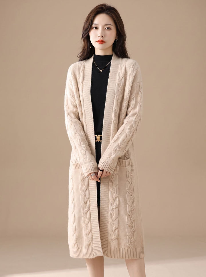 Women's Oversized Open-Front Striped Long Knit Cardigan
