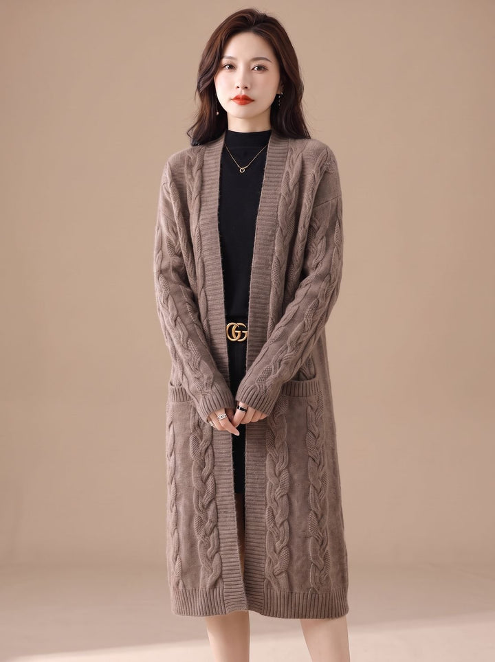 Women's Oversized Open-Front Striped Long Knit Cardigan