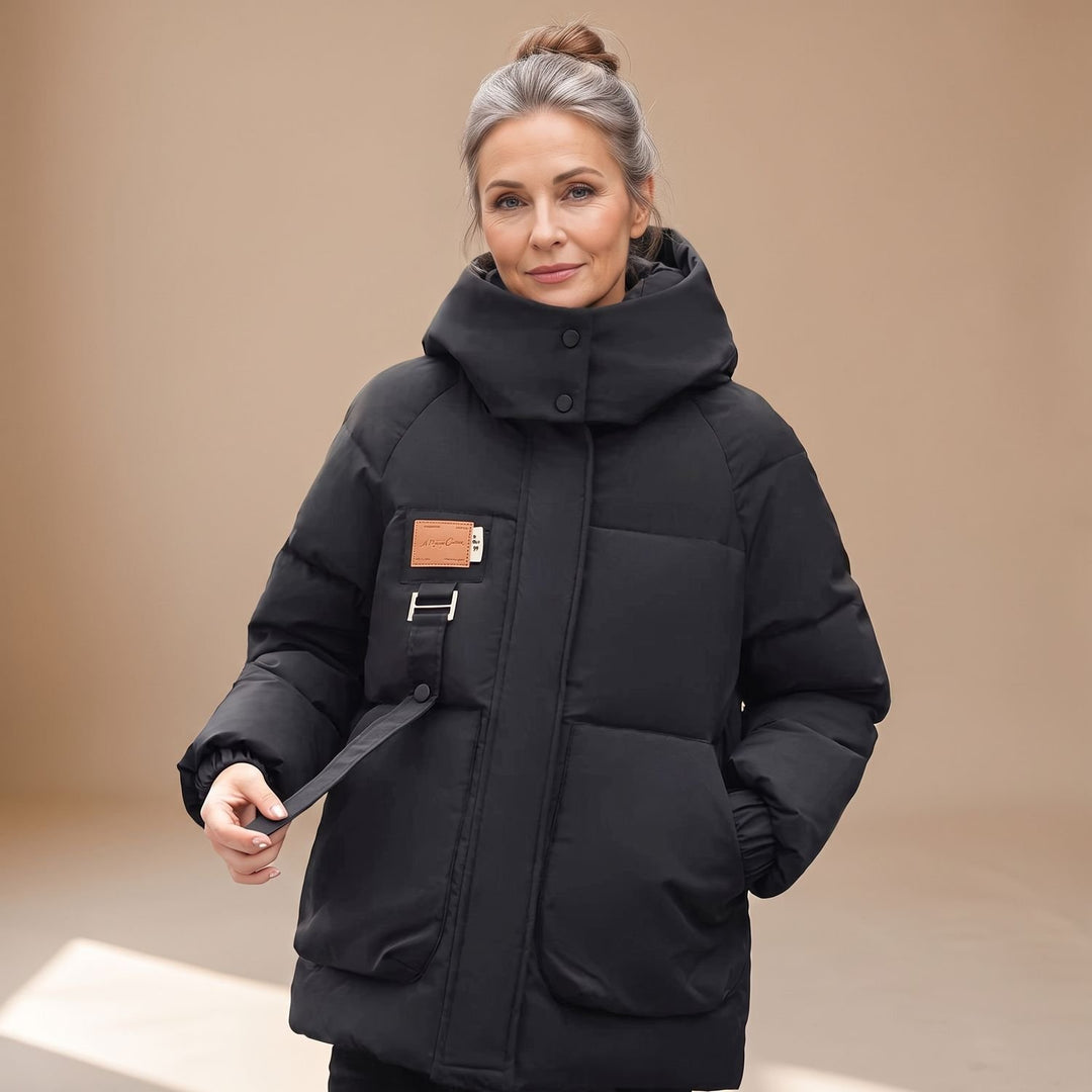Women's Oversized Quilted Jacket Hooded Water-Resistant Puffer Coat - Black