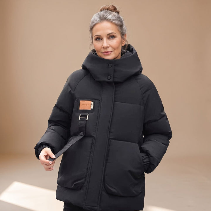 Women's Oversized Quilted Jacket Hooded Water-Resistant Puffer Coat - Black
