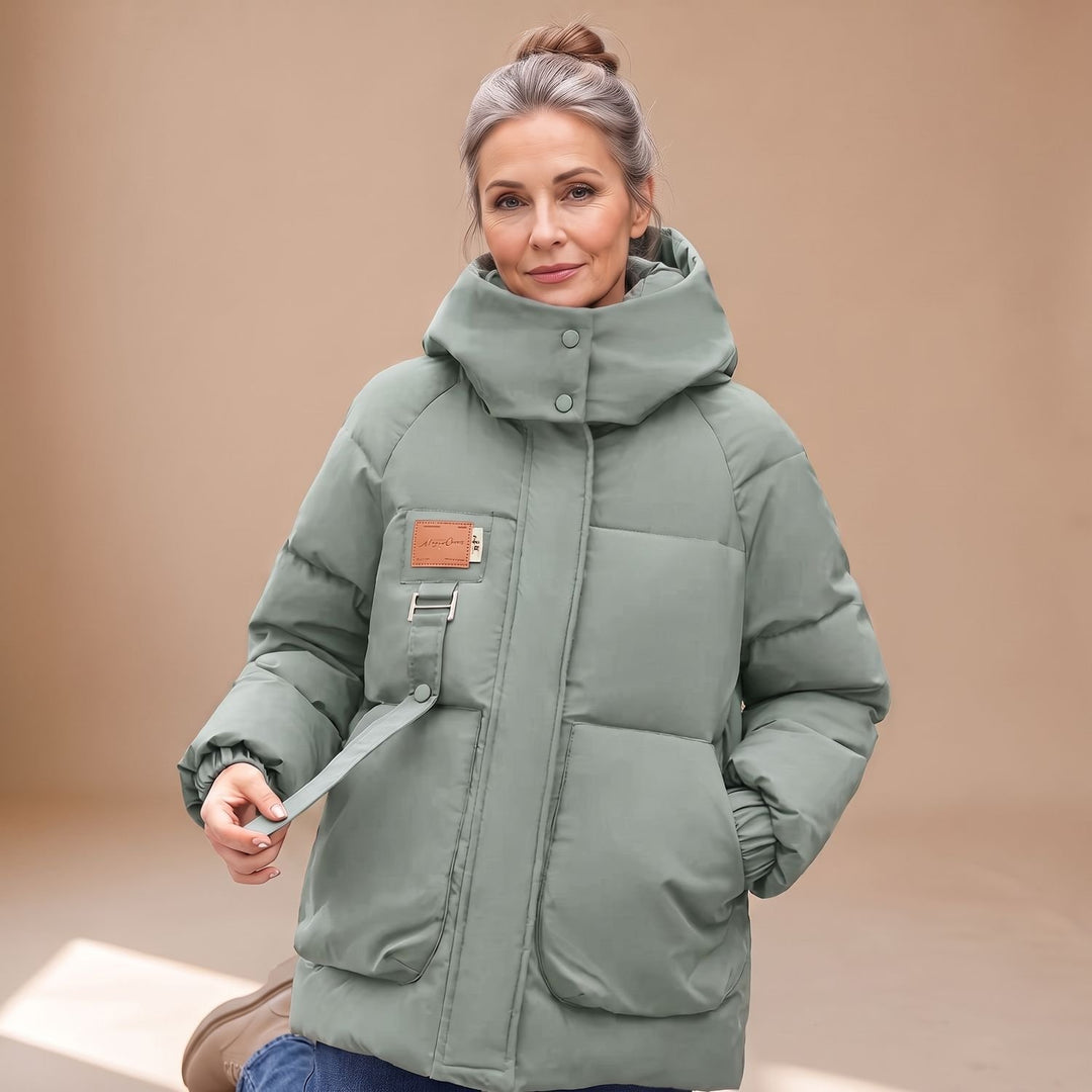 Women's Oversized Quilted Jacket Hooded Water-Resistant Puffer Coat - Green