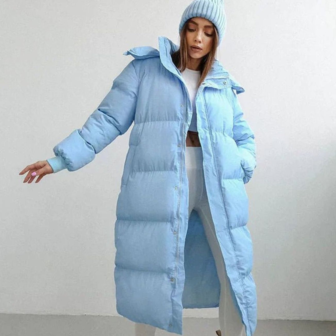 Women's Oversized Quilted Long Hooded Puffer Coat - Blue