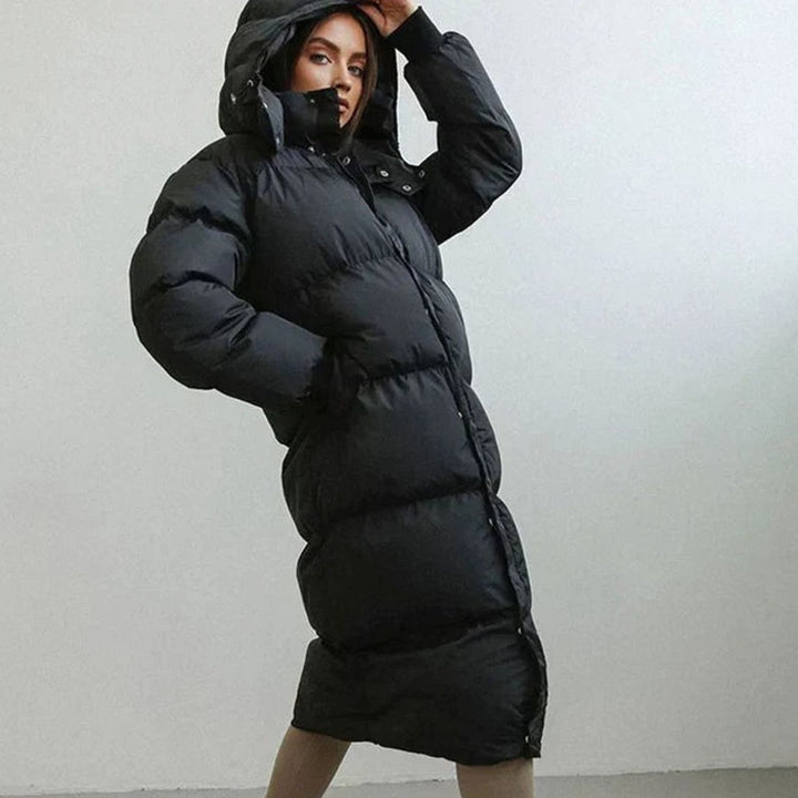 Women's Oversized Quilted Long Hooded Puffer Coat - Black