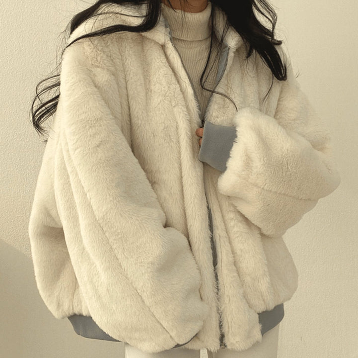 Women's Oversized Relaxed-Fit Fleece-Lined Zip-Up Winter Jacket