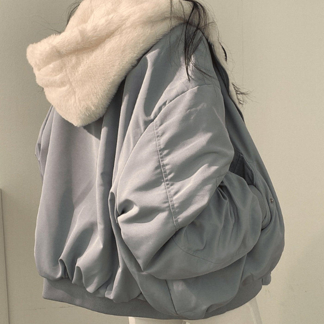 Women's Oversized Relaxed-Fit Fleece-Lined Zip-Up Winter Jacket