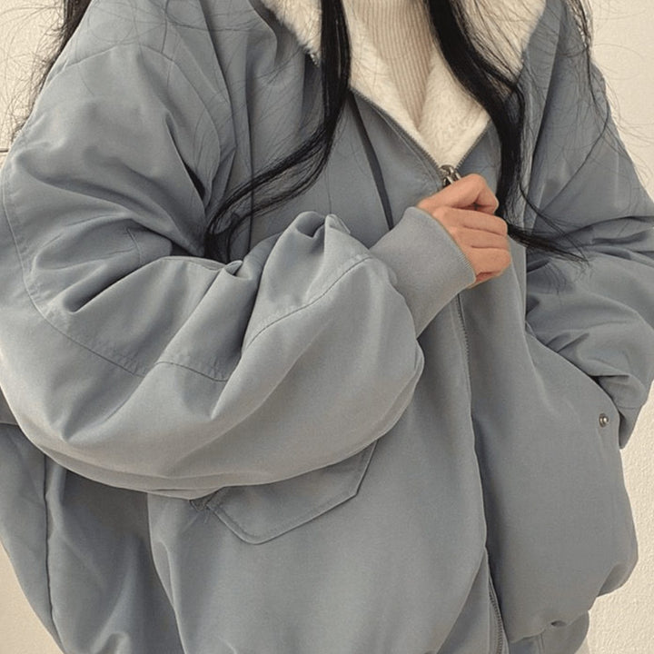 Women's Oversized Relaxed-Fit Fleece-Lined Zip-Up Winter Jacket