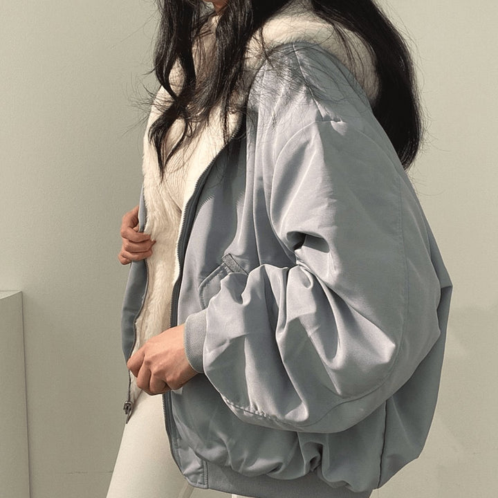 Women's Oversized Relaxed-Fit Fleece-Lined Zip-Up Winter Jacket