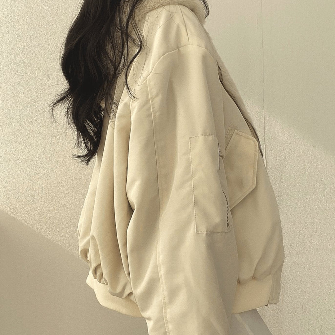 Women's Oversized Relaxed-Fit Fleece-Lined Zip-Up Winter Jacket