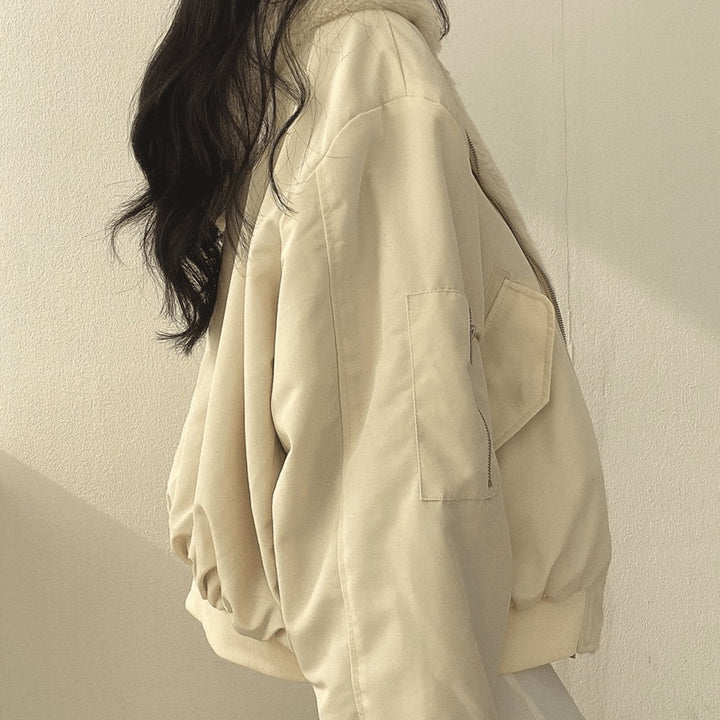 Women's Oversized Relaxed-Fit Fleece-Lined Zip-Up Winter Jacket