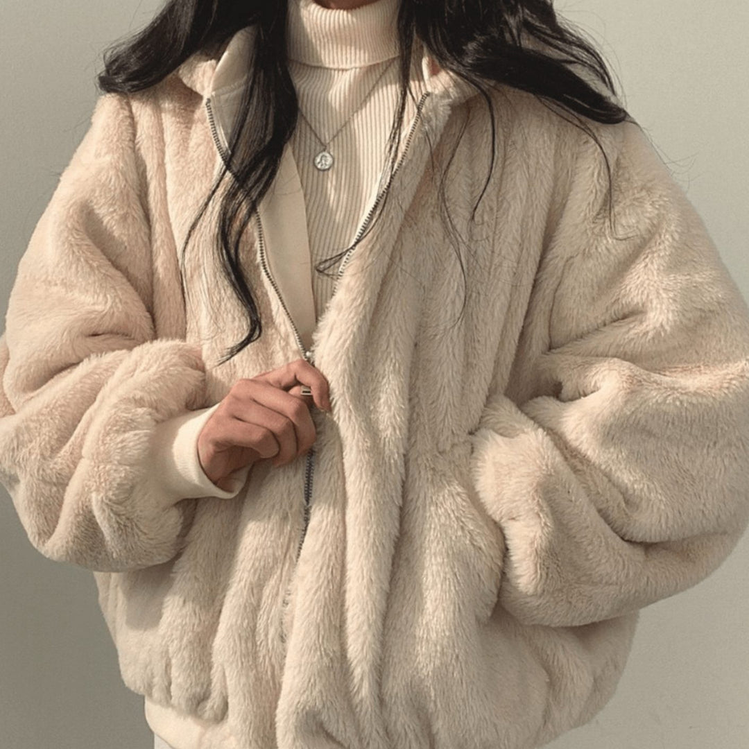 Women's Oversized Relaxed-Fit Fleece-Lined Zip-Up Winter Jacket