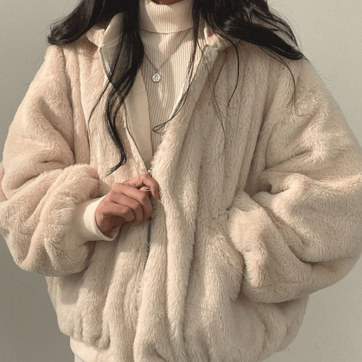 Women's Oversized Relaxed-Fit Fleece-Lined Zip-Up Winter Jacket