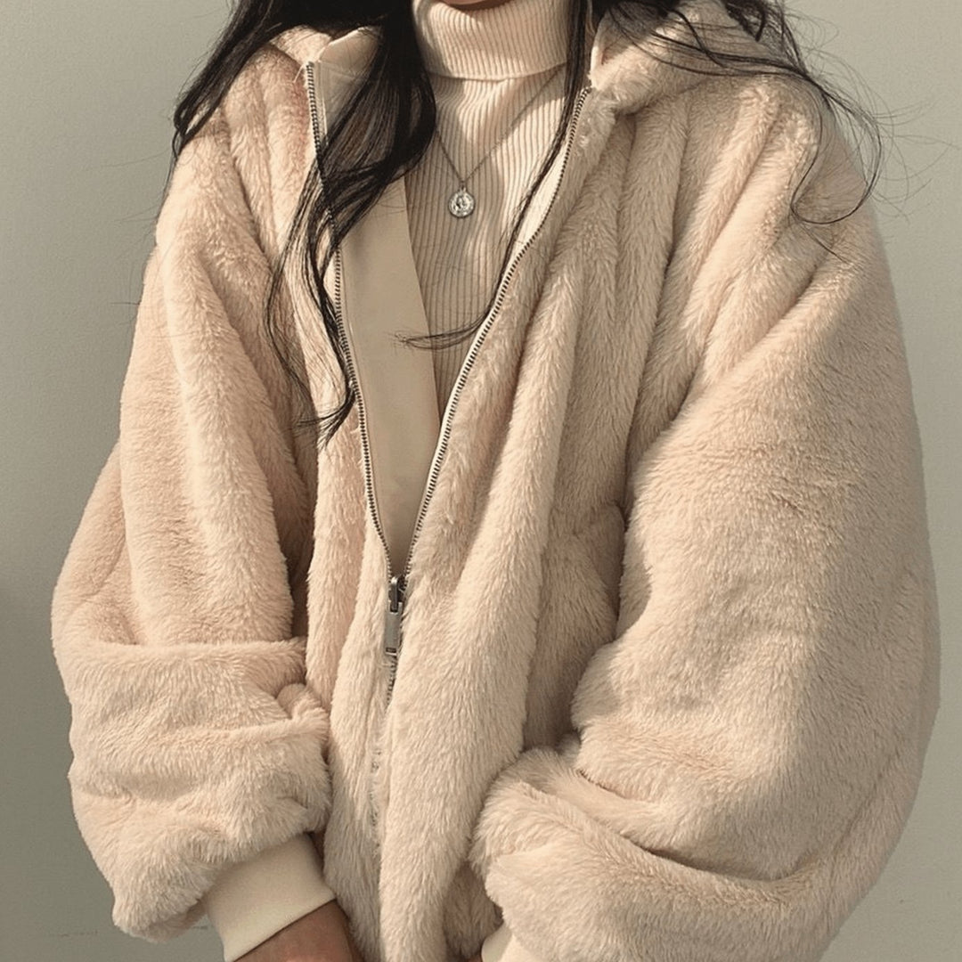 Women's Oversized Relaxed-Fit Fleece-Lined Zip-Up Winter Jacket