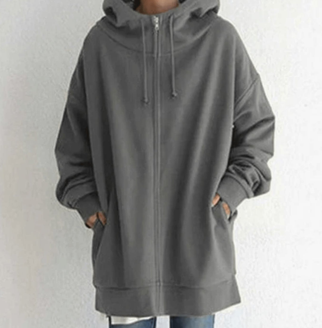Women's Oversized Relaxed-Fit Full-Zip Hooded Sweatshirt - Gray
