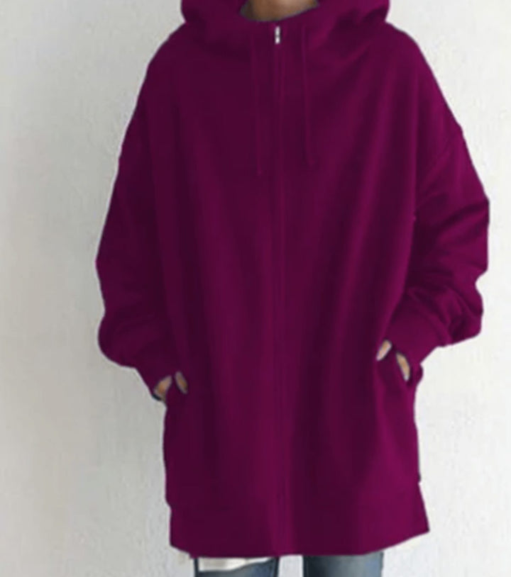Women's Oversized Relaxed-Fit Full-Zip Hooded Sweatshirt - Rose Red