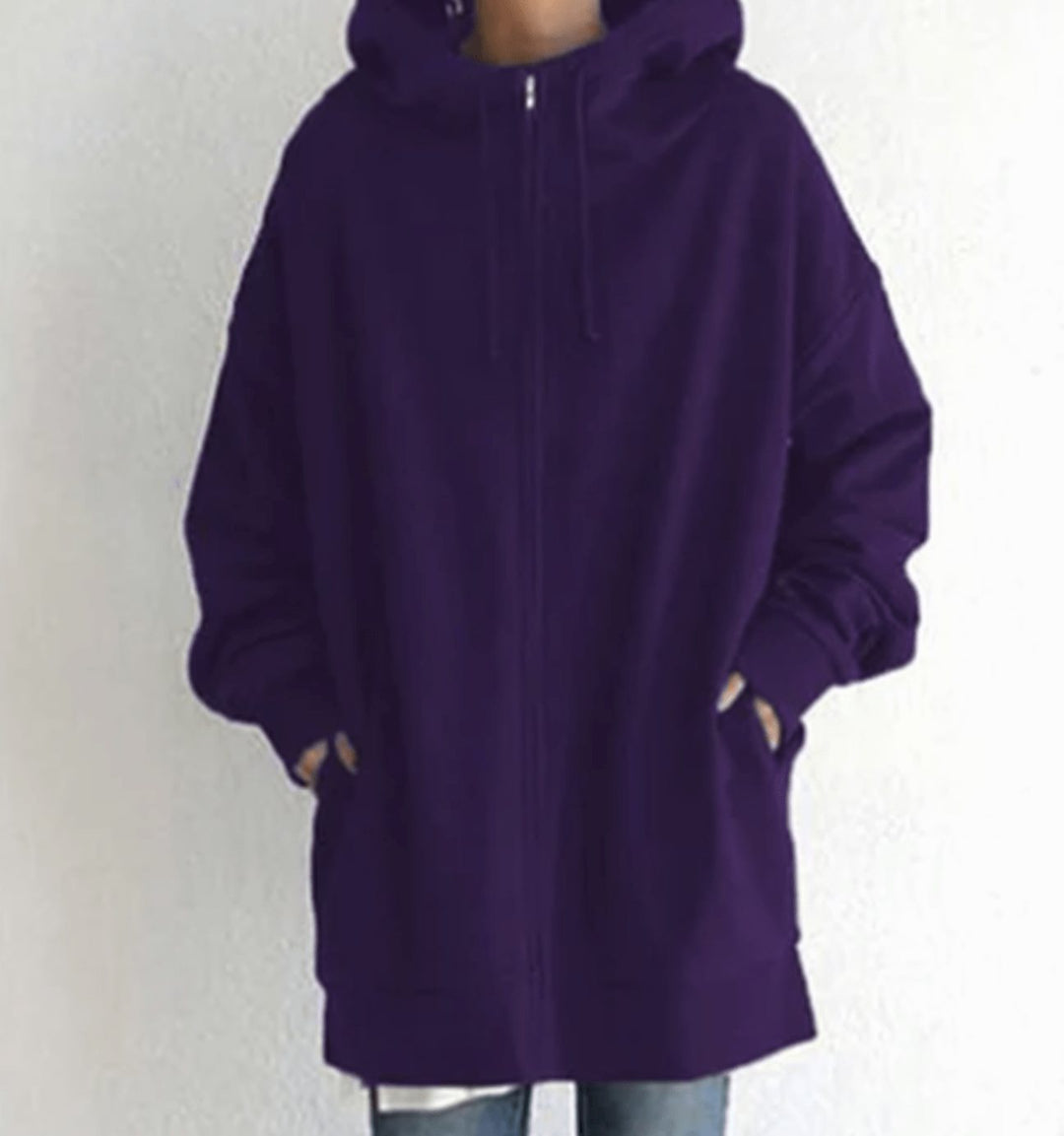 Women's Oversized Relaxed-Fit Full-Zip Hooded Sweatshirt - Dark Purple
