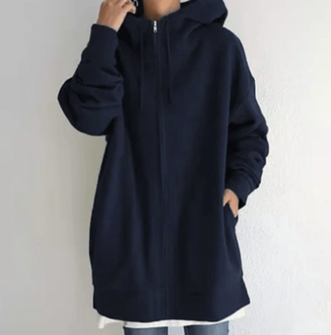 Women's Oversized Relaxed-Fit Full-Zip Hooded Sweatshirt - Navy Blue