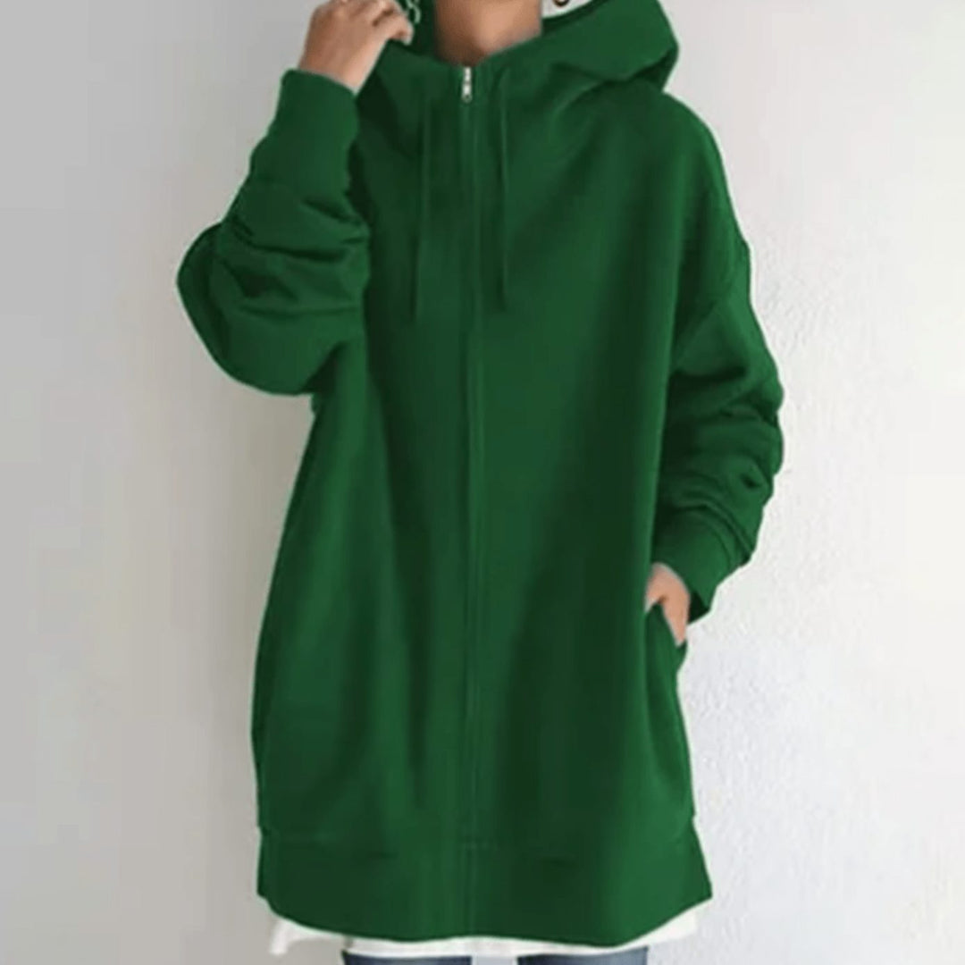 Women's Oversized Relaxed-Fit Full-Zip Hooded Sweatshirt - Green